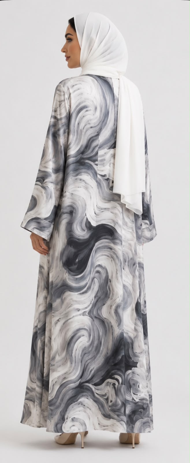 Grey marble swirl abaya back view