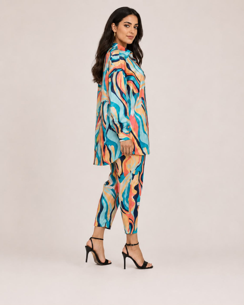 Aurora Wave Satin Co-Ord Set - Side View