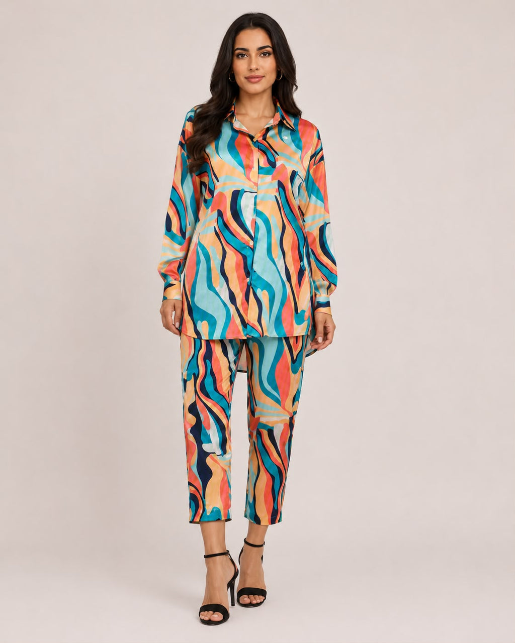 Aurora Wave Satin Co-Ord Set - Front View